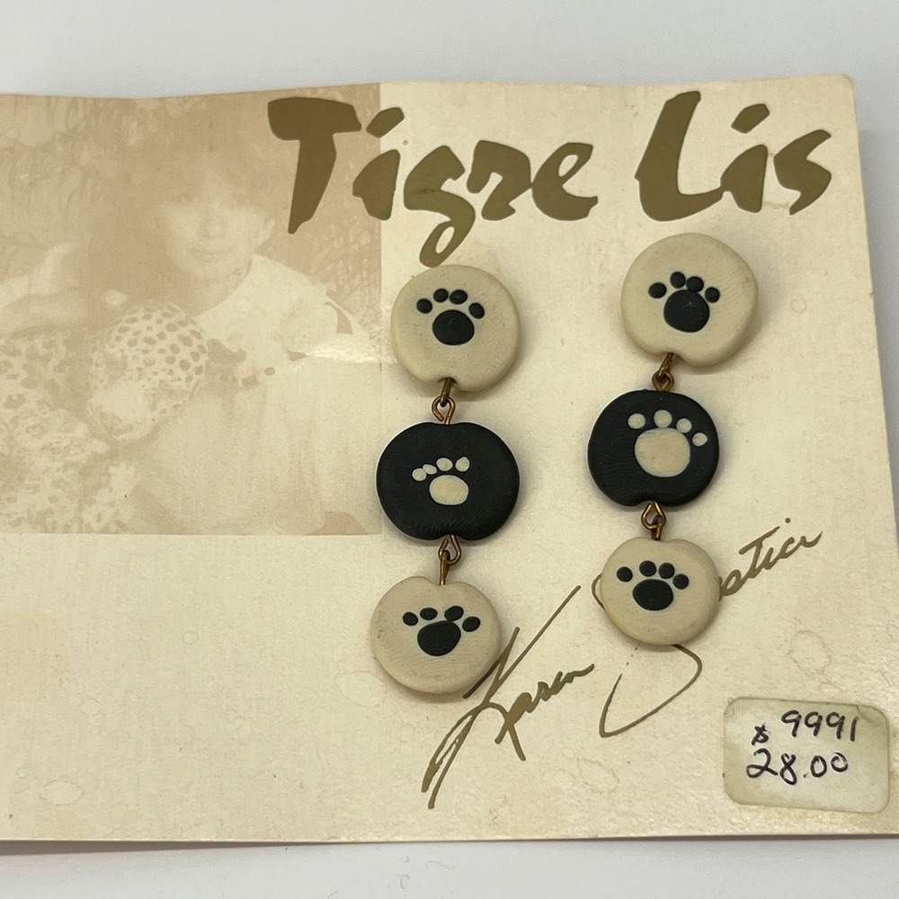 Tigre Lis Karen Justice‎ Dangle Earrings Paw Print Funky Statement Dog Cat